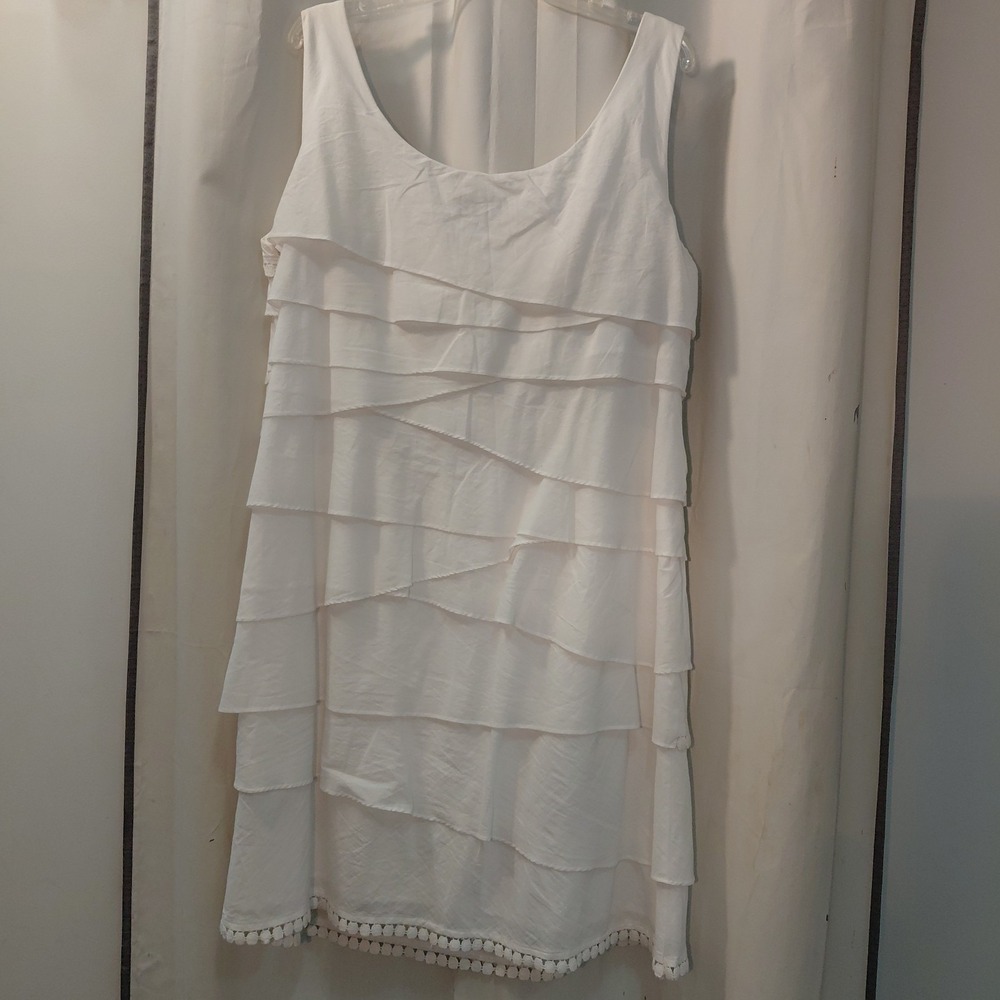 Vintage White Dress sz 18 Unique Tiered Ruffle Layering With Tassels - Picture 4 of 13